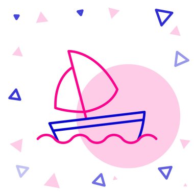 Line Yat yelkenlisi ya da yelkenli gemi simgesi beyaz arka planda izole edildi. Yelkenli deniz seyahati. Renkli taslak konsepti. Vektör.