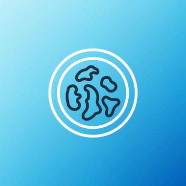 Mavi zemin üzerinde bakteri simgesi olan çizgi Petri kabı. Renkli taslak konsepti. Vektör.