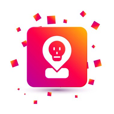 White Radioactive in location icon isolated on white background. Radioactive toxic symbol. Radiation Hazard sign. Square color button. Vector.