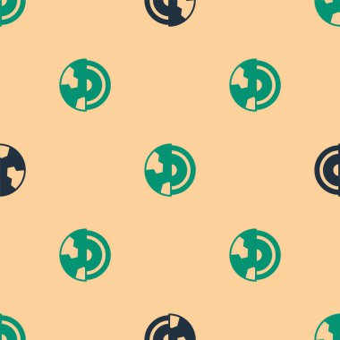 Green and black Earth core structure crust icon isolated seamless pattern on beige background. Vector.