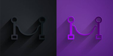 Paper cut Rope barrier icon isolated on black on purple background. VIP event, luxury celebration. Celebrity party entrance. Paper art style. Vector.