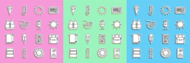 Set line Please do not disturb Hiking backpack Sun Coconut cocktail Life jacket Ice cream waffle cone and Cocktail and alcohol drink icon. Vector.
