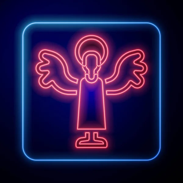 Glowing Neon Angel Icon Isolated Black Background Vector — Archivo Imágenes Vectoriales