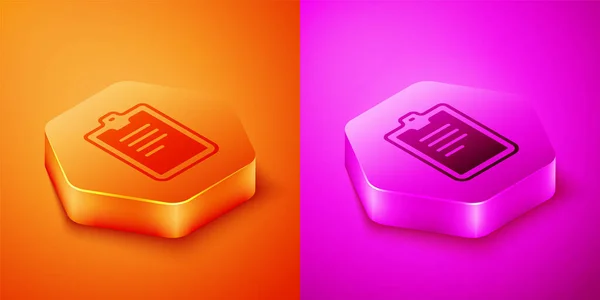 Isometric Psychological Test Icon Isolated Orange Pink Background Hexagon Button — Stok Vektör