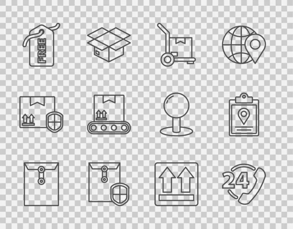 Установка Линии Конверт Телефон Часа Поддержка Ручной Грузовик Коробки Значком — стоковый вектор