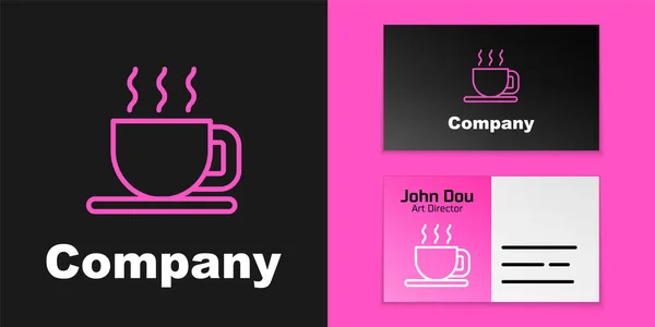 Pink Line Cup Tea Icon Isolated Black Background Logo Design — Stockvector