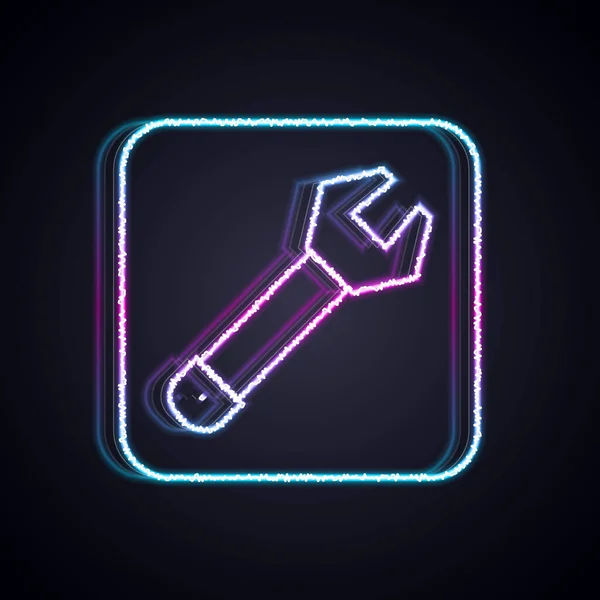 Glowing Neon Line Wrench Spanner Icon Isolated Black Background Spanner — Stock Vector
