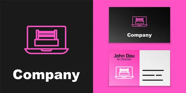 Pink Line Boxing Ring Show Laptop Icon Isolated Black Background — Vetor de Stock