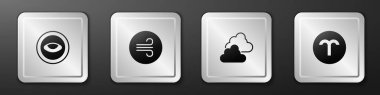 Set Medallion with eye Windy weather Cloudy and Aries zodiac icon. Silver square button. Vector.