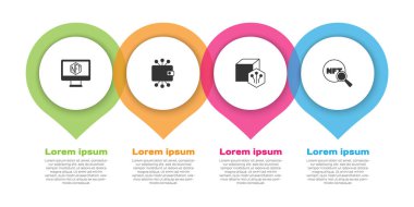 Set Monitor with art store app Cryptocurrency wallet NFT Digital crypto and Search. Business infographic template. Vector.