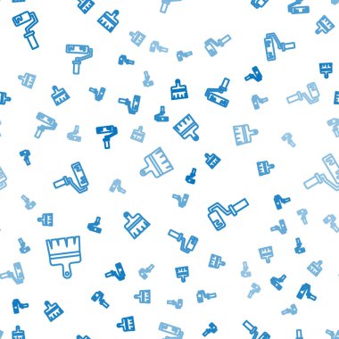 Set line Paint brush, roller and on seamless pattern. Vector.