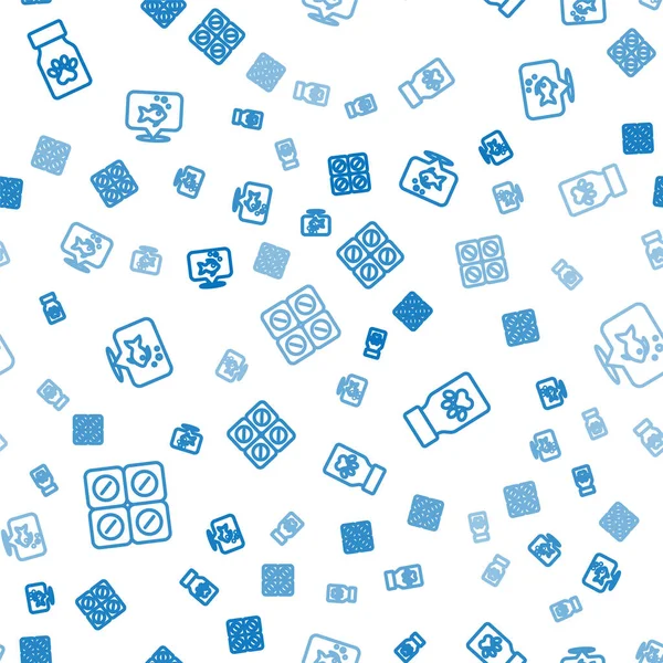 Set line Dog pill Medicine bottle and pills and Fish on seamless pattern. Vector.