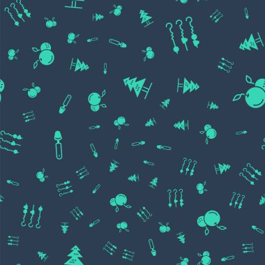 Set Tree Grilled shish kebab on skewer Spoon and Fruit on seamless pattern. Vector.