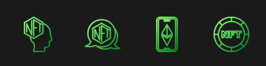 Set line Ethereum ETH NFT Digital crypto art and . Gradient color icons. Vector.