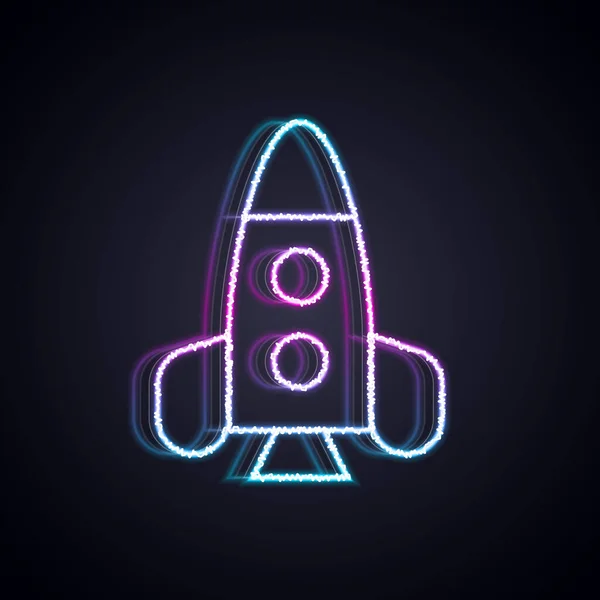 Glowing Neon Line Rocket Ship Toy Icon Isolated Black Background — Stock Vector