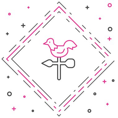 Hat Horozu rüzgar gülü simgesi beyaz arkaplanda izole edildi. Weathercock işareti. Rüzgar gülü horozu. Renkli taslak konsepti. Vektör.