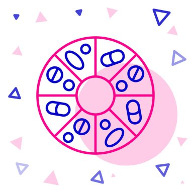 Beyaz arka planda izole edilmiş hap kapsülü ikonu çizgi vitamin kompleksi. Sağlıklı bir yaşam tarzı. Renkli taslak konsepti. Vektör.