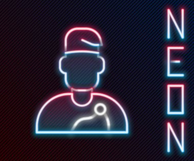 Parlayan neon hattı büyücü ikonu siyah arkaplanda izole edildi. Renkli taslak konsepti. Vektör.