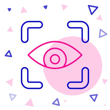 Çizgi Göz tarama simgesi beyaz arkaplanda izole edildi. Göz taraması yapılıyor. Güvenlik kontrol sembolü. Siber göz işareti. Renkli taslak konsepti. Vektör.