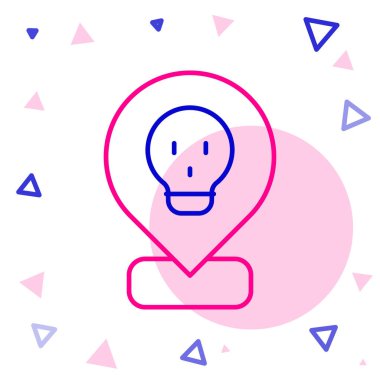 Beyaz arkaplanda izole edilmiş çizgi radyoaktif konum simgesi. Radyoaktif zehirli sembol. Radyasyon tehlikesi işareti. Renkli taslak konsepti. Vektör.