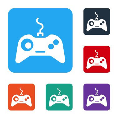 White Gamepad icon isolated on white background. Game controller. Set icons in color square buttons. Vector Illustration.