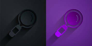 Kağıt kesiği büyüteç simgesi mor arka planda siyah üzerine izole edilmiş. Arama, odaklanma, yakınlaştırma, iş sembolü. Kağıt sanatı tarzı. Vektör.