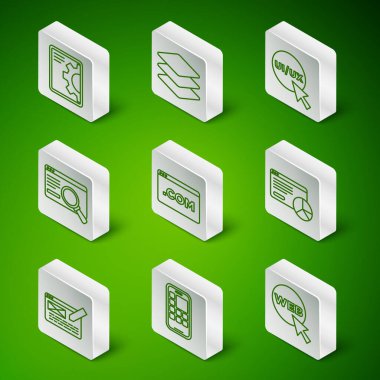 Set line Web and graphic design Mobile Apps development UI or UX Layers and Website statistic icon. Vector.