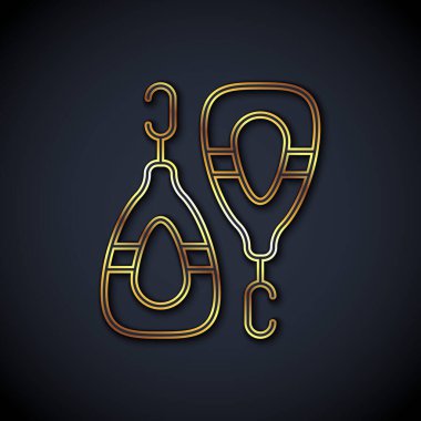 Gold line Earrings icon isolated on black background. Jewelry accessories. Vector.