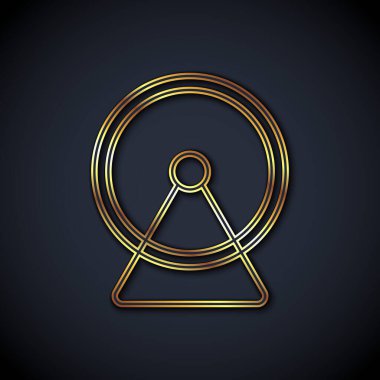 Gold line Hamster wheel icon isolated on black background. Wheel for rodents. Pet shop. Vector.