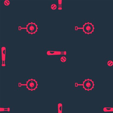 Set Rattle baby toy and Baseball bat with ball on seamless pattern. Vector.