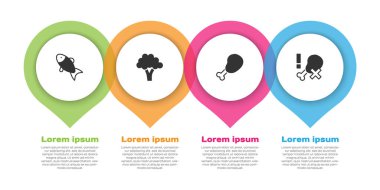 Set Fish Broccoli Chicken leg and No chicken. Business infographic template. Vector.