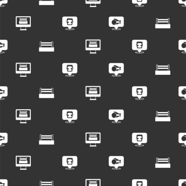 Set Boxing glove ring and helmet on seamless pattern. Vector.