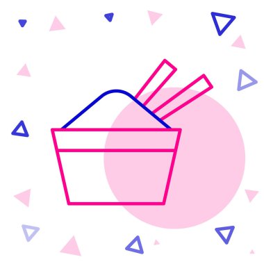 Çubuk ikonu beyaz arka planda izole edilmiş bir kasede çizgi pilavı. Geleneksel Asya yemekleri. Renkli taslak konsepti. Vektör.