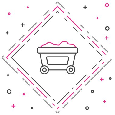 Altın ikonlu maden arabası beyaz arka planda izole edilmiş. Renkli taslak konsepti. Vektör.