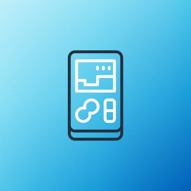 Line Portable video game console icon isolated on blue background. Handheld console gaming. Colorful outline concept. Vector.