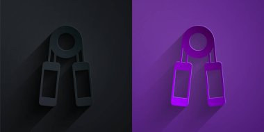 Paper cut Sport expander icon isolated on black on purple background. Sport equipment. Paper art style. Vector.