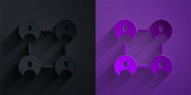 Kağıt kesiği ya da en iyi arkadaşlar mor arka planda siyah üzerine izole edilmiş simge. Kağıt sanatı tarzı. Vektör.