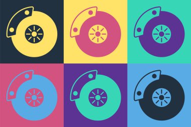 Otomobil fren diski ve kalibre simgesi renk arkaplanında izole. Vektör.