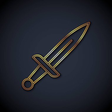 Altın çizgili hançer simgesi siyah arkaplanda izole edilmiş. Bıçak ikonu. Keskin bıçaklı kılıç. Vektör.