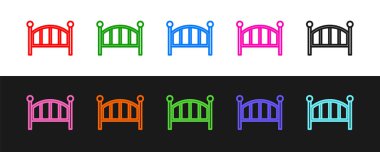 Bebek beşiği beşik yatak ikonu siyah beyaz arkaplanda izole edildi. Vektör.