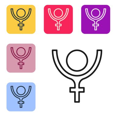 Black line Ancient astrological symbol of Pluto icon isolated on white background. Astrology planet. Zodiac and astrology sign. Set icons in color square buttons. Vector.