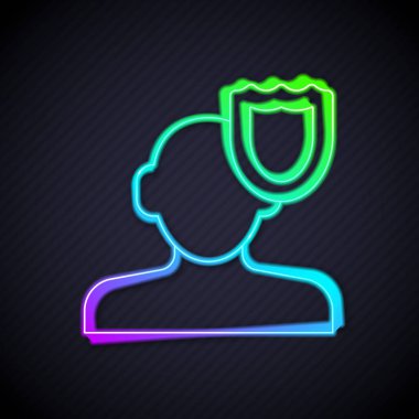 Parlayan neon hattı psikoloji ikonu siyah arkaplanda izole edildi. Psi sembolü. Akıl sağlığı konsepti, psikanaliz analizi ve psikoterapi. Vektör.