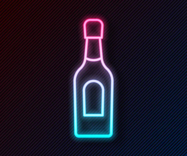 Parlayan neon hattı, siyah arka planda izole edilmiş şampanya şişesi ikonu. Vektör.