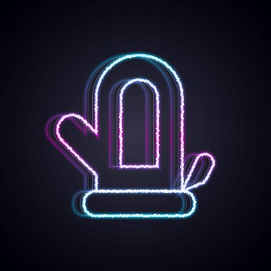 Parlayan neon hattı sauna eldiven simgesi siyah arkaplanda izole edildi. Kaplıca eldiveni. Vektör.