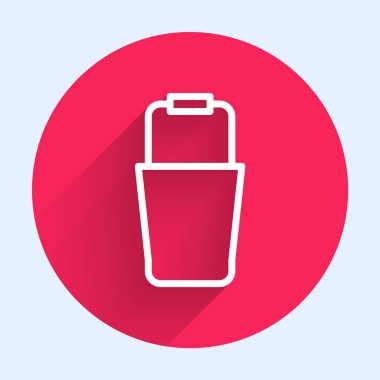 White line Sauna bucket icon isolated with long shadow background. Red circle button. Vector.