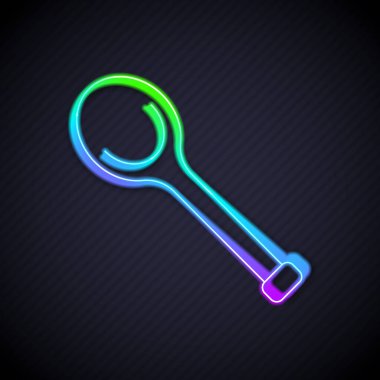 Parlayan neon hattı sauna kepçe simgesi siyah arkaplanda izole edildi. Vektör.