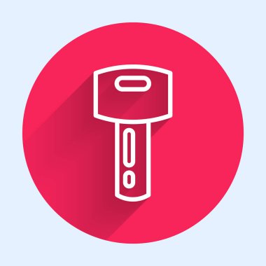 Uzaktan izole edilmiş uzun gölgeli beyaz çizgili araba anahtarı. Araba anahtarı ve alarm sistemi. Kırmızı daire düğmesi. Vektör.