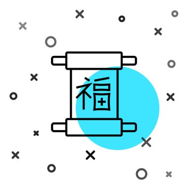 Beyaz arka planda siyah çizgi Çin Yeni Yıl ikonu izole edildi. Rastgele dinamik şekiller. Vektör.