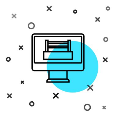 Black line Boxing ring show at television screen monitor icon isolated on white background. Random dynamic shapes. Vector.