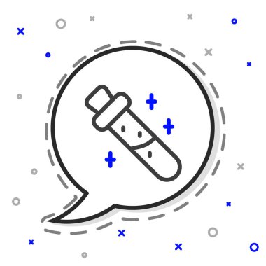 Beyaz zemin üzerinde iksir ikonu olan çizgi şişesi. Sihirli iksirli matara. Renkli taslak konsepti. Vektör.